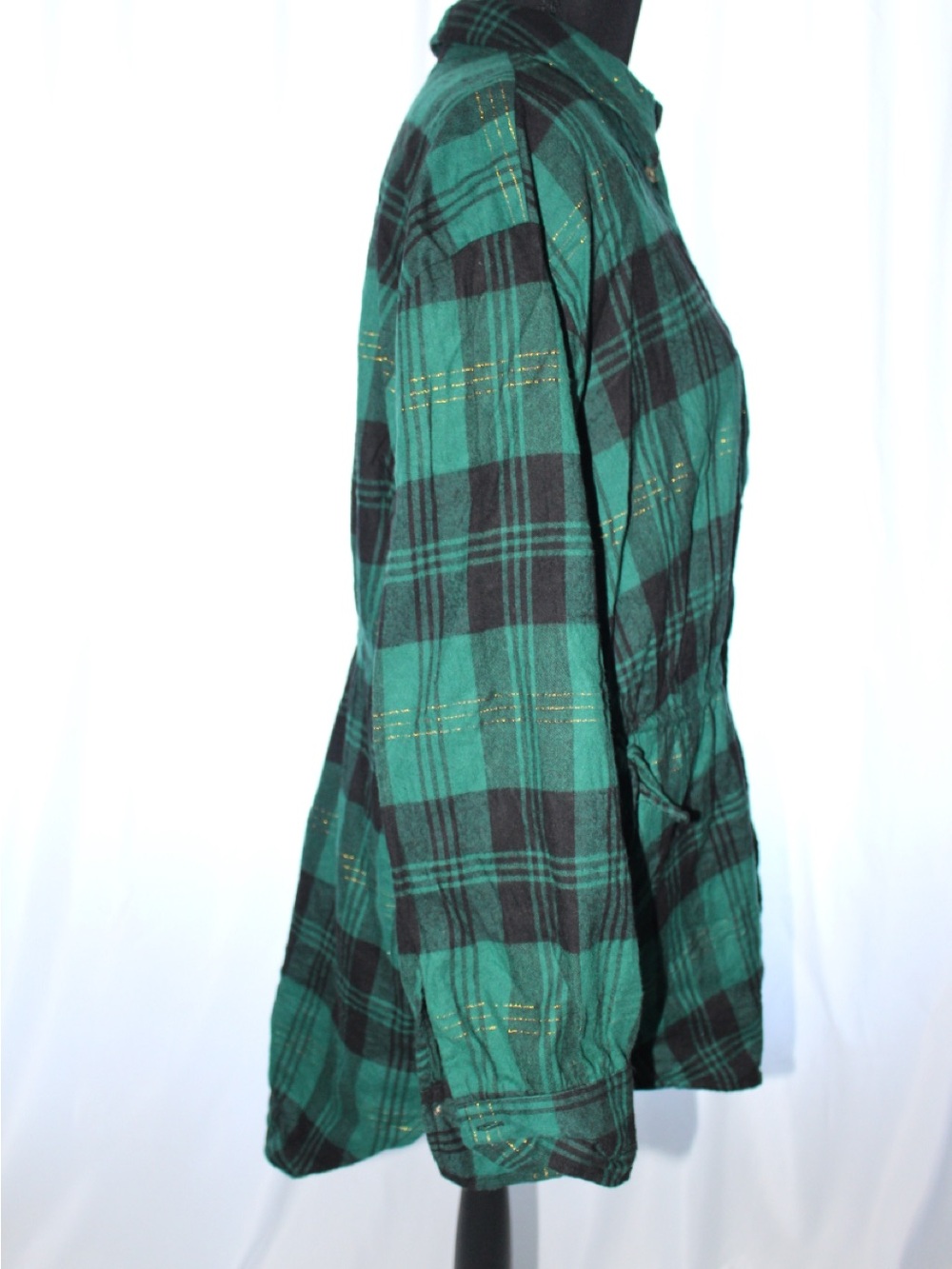 Lane Bryant Women’s Green Plaid Button-Up Drawstring Top - Picture 2 of 11
